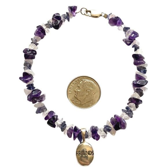 OQ# Natural Amethyst & White Agate & Sterling 925 Silver Bracelet - Picture 6 of 9